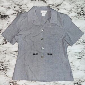 Pride & Joy Vintage Button Down Blouse Short Sleeve Grey Women 10P Business Work